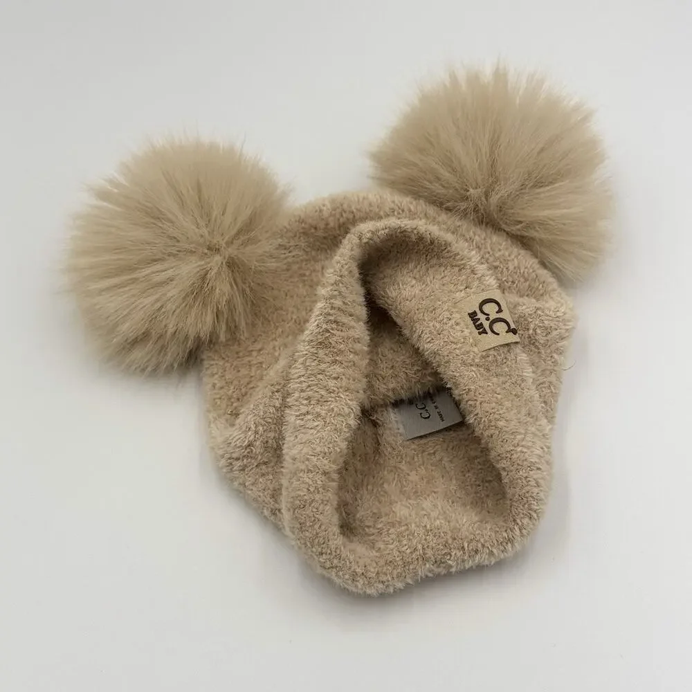 C.C Kids Children’s Double Pom Pom All Over Cable Knit Soft Beanie Hat 2-6yr